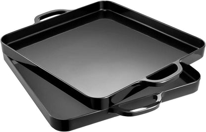 i BKGOO Foodservice Red Plastic Tray with Handle Set of 2 Large Melamine Cube Serving Platters for Parties, Table, Kitchen Size(12.5"x12.5"x1")