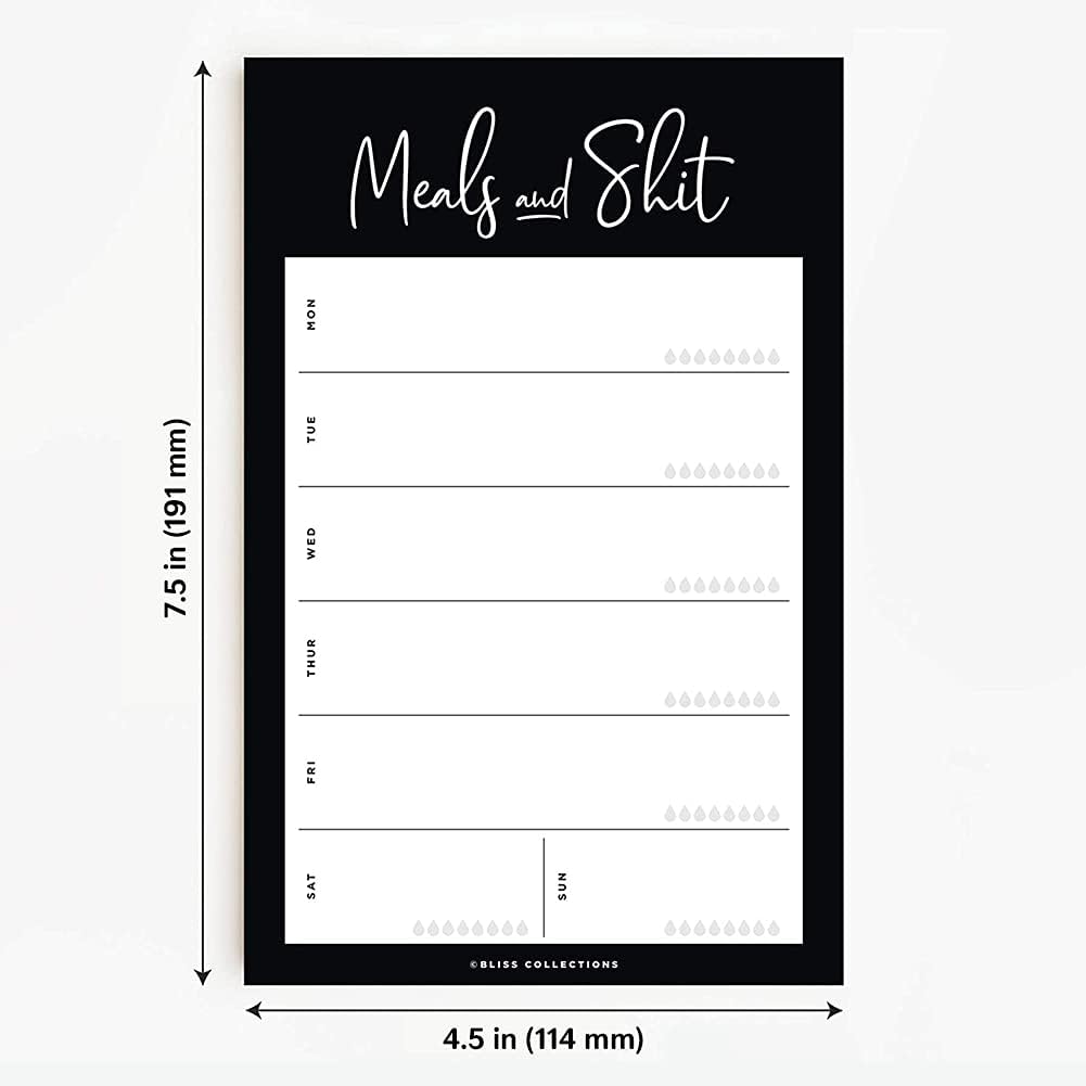 Bliss Collections Magnetic Meal Planner Notepad, 50 Sheets - Funny Weekly To Do List and Organizer for Groceries, Meal Prep, Notes and Tasks to Keep You Organized - Easy Tear-Off Sheets Writing Pad