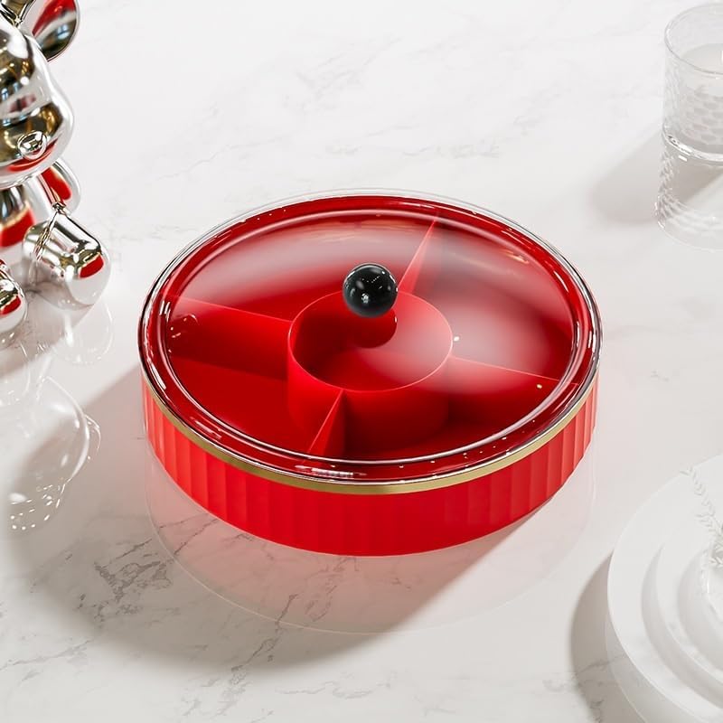 Rotating Snack Organizer with Lid,Accessible Luxury and High-End Snacks, Melon Seeds, Candies, Dried Fruits and Nuts Plate, Living Room Coffee Table, High-Looking Fruit Plate (Cream)