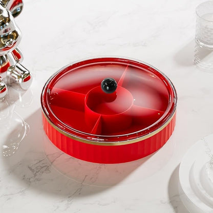 Rotating Snack Organizer with Lid,Accessible Luxury and High-End Snacks, Melon Seeds, Candies, Dried Fruits and Nuts Plate, Living Room Coffee Table, High-Looking Fruit Plate (Cream)