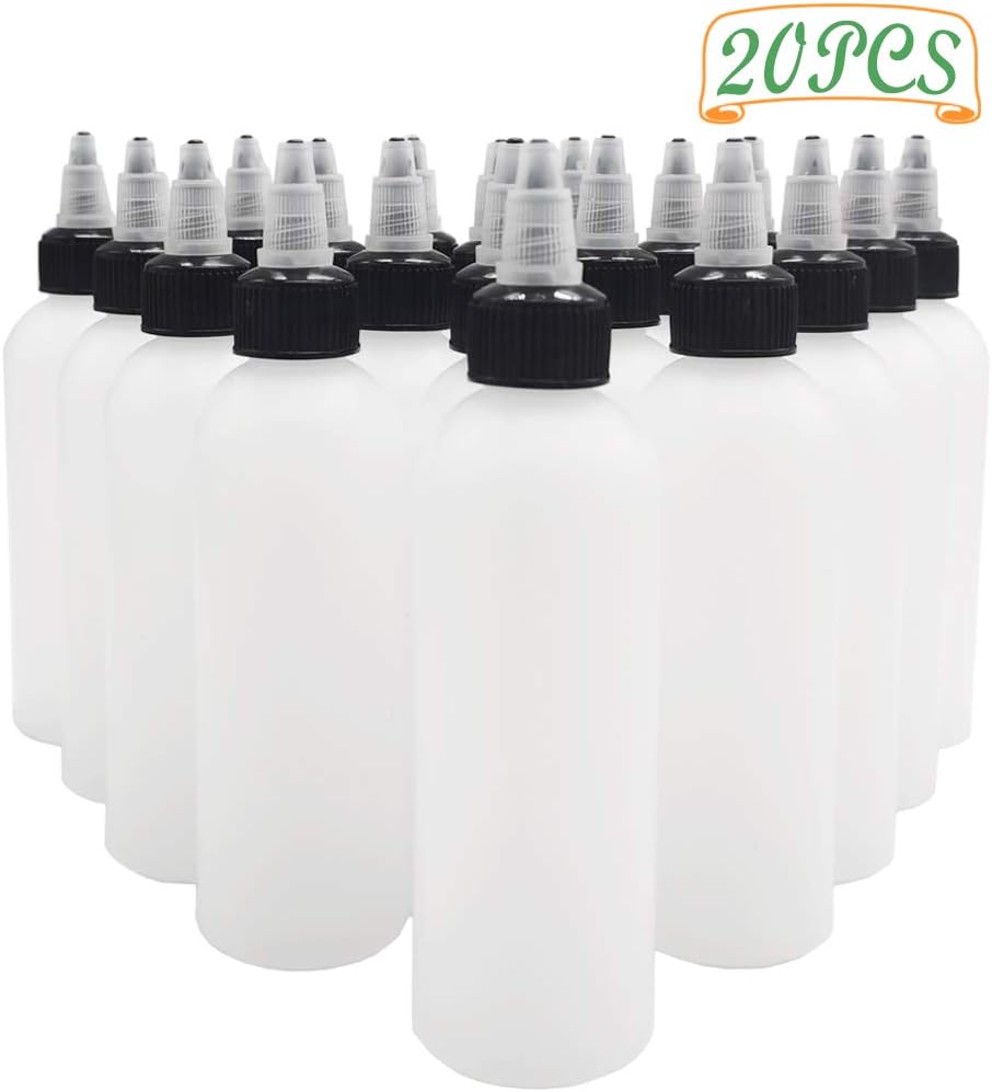 20-Pack 4oz/120ml Plastic Boston Squeeze Bottles with Twist Top Cap