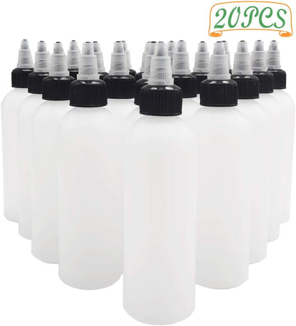 20-Pack 4oz/120ml Plastic Boston Squeeze Bottles with Twist Top Cap