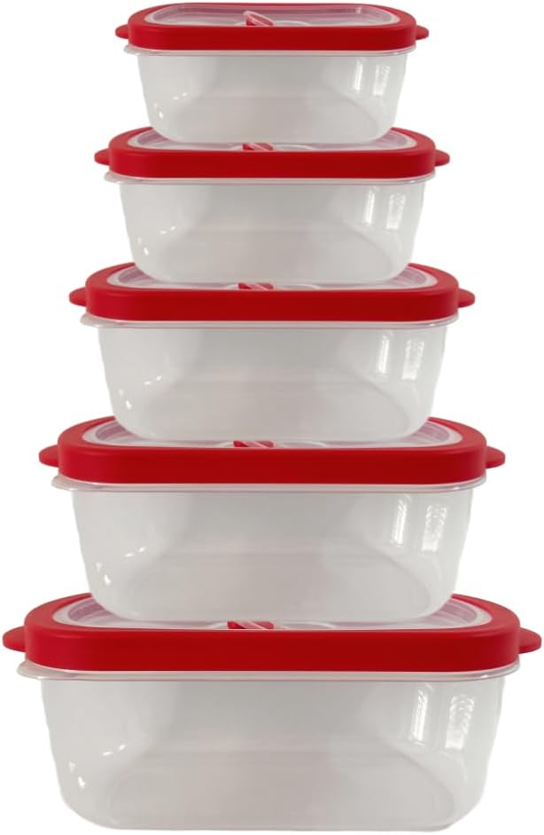 10-Piece Rectangle Food Storage Containers with Vented Lids, Airtight and BPA Free, Stackable, Microwave, Freezer, and Dishwasher Safe (GRAY)