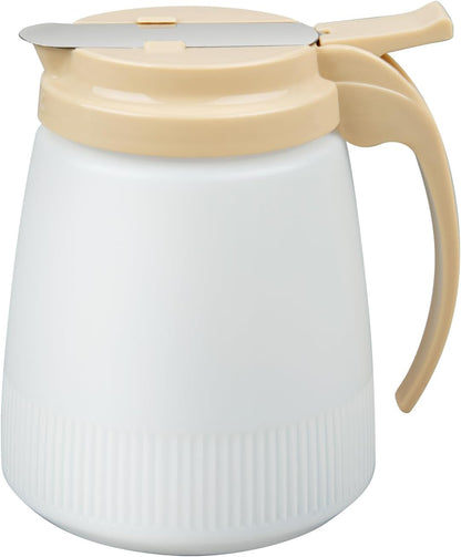 Restaurantware-Chef 101 32 Ounce All Purpose Syrup Dispenser, 1 Honey Dispenser - White Top, Stainless Steel Slide Cover, Plastic Pancake Syrup Bottle, Perfect For Diners, Restaurants, Home
