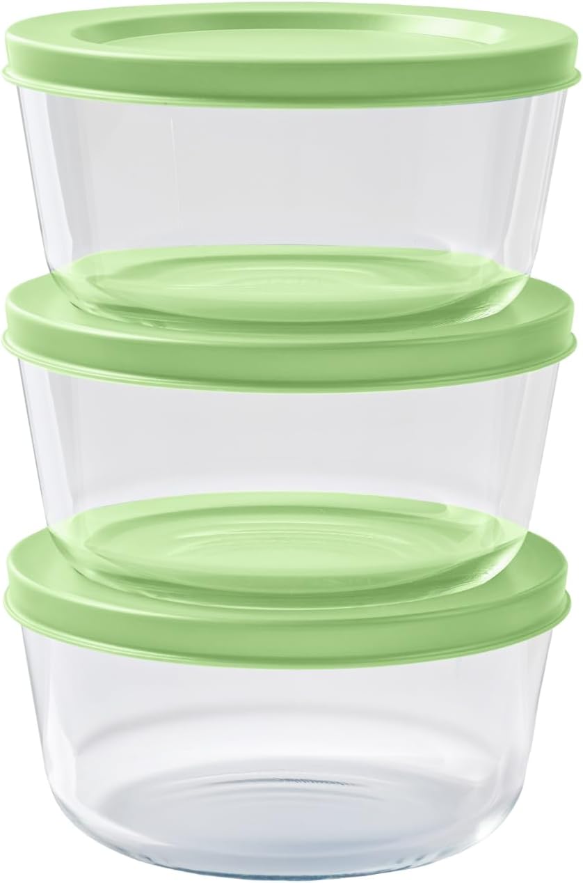 6-Piece Glass Food Storage Containers Set (3 Containers + 3 BPA-Free Lids) | 2-Cup, Leakproof | Microwave, Freezer, Oven & Dishwasher Safe | Ideal for Meal Prep & Pantry Organization, Pistachio