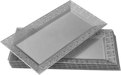 Rectangle White Serving Tray (2-Pack) - 17.5" Disposable Serving Platter for Appetizer, Fruits & Serving Dishes | Perfect Plastic Tray For Party Serveware