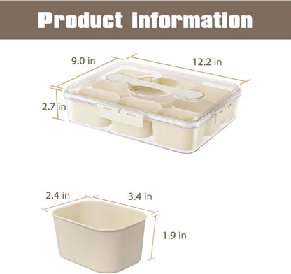 SILIVO Snackle Box Container - 9 Compartment Portable Divided Serving Tray with Lid and Handle,Clear Snack Organizer for Candy, Fruits, Nuts, Snacks - Perfect for Party, Travel and Entertaining