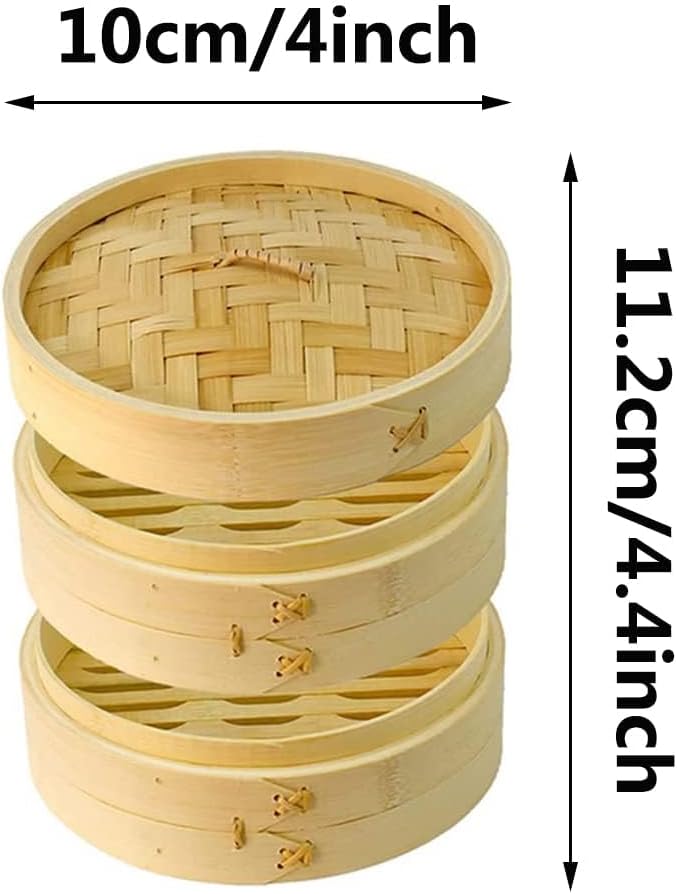 Bamboo Steamer Basket, 4" Two Tier