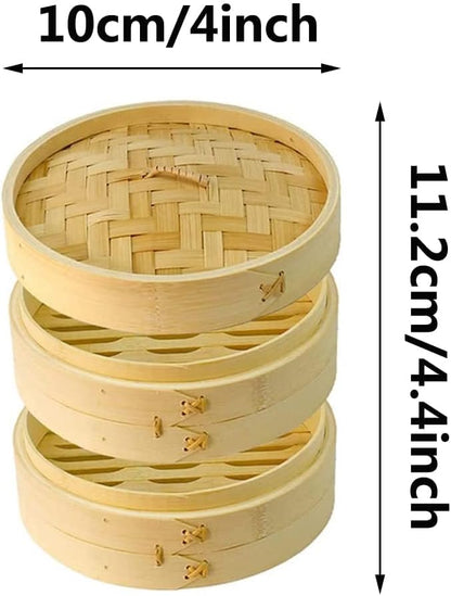 Bamboo Steamer Basket, 4" Two Tier