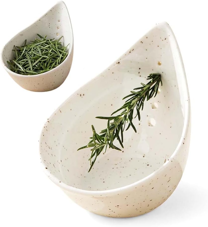 Herb Stripper Bowl, 2026 NEW Ceramic Herb Peeling Bowl with Multi-Size Holes, Pottery Leaf Stripping Tool for Kitchen, Fast Herb Removal for Kale, Basil, Rosemary, Cilantro, Parsley (Black)