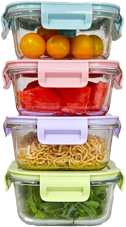 16oz Square Glass Food Storage Containers With Lids, 2 Cup Square Glass Food Containers With Lids, BPA free Small Meal Prep Bowls for leftovers, Dishwasher, Freezer Safe (8Pack)