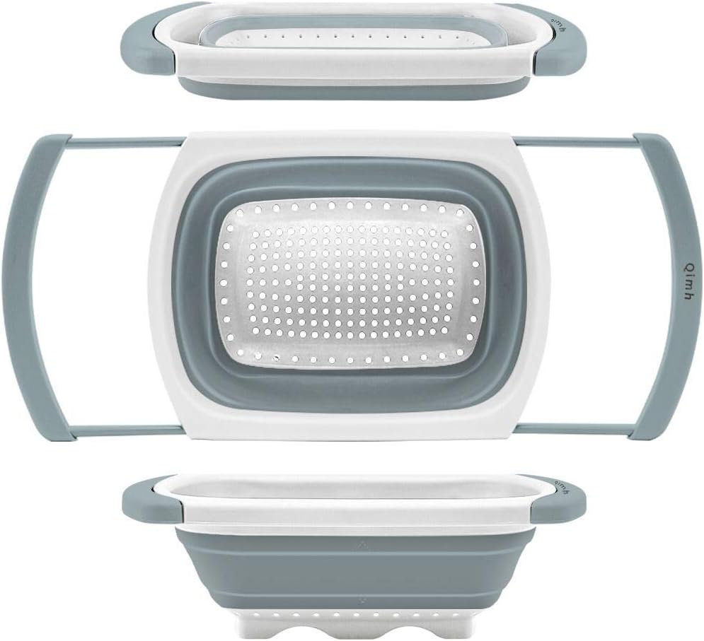 QiMH Collapsible Colander Strainer Set of 4-1 PC 6 Quart Expandable 2 PC 4 Quart(1 gal) and 1 PC 2 Quart(0.5 gal) - BPA Free & Dishwasher-safe Silicone Kitchen Foldable Strainer for Pasta, Veggies