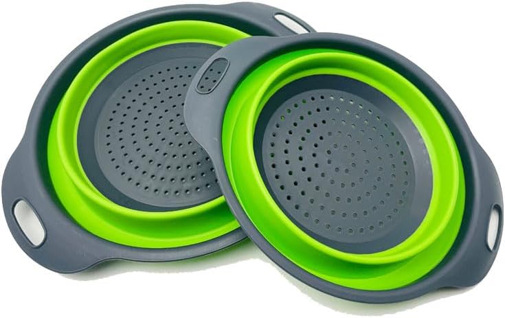 NIWWIN Pack of 2 Foldable Pasta Strainers, Foldable Kitchen Colander for Draining Fruit, Kitchen Silicone Adjustable Filter Vegetables Fruit Baskets,Portable Sink Washing Up Bowl (Red)