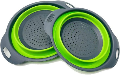 NIWWIN Pack of 2 Foldable Pasta Strainers, Foldable Kitchen Colander for Draining Fruit, Kitchen Silicone Adjustable Filter Vegetables Fruit Baskets,Portable Sink Washing Up Bowl (Red)