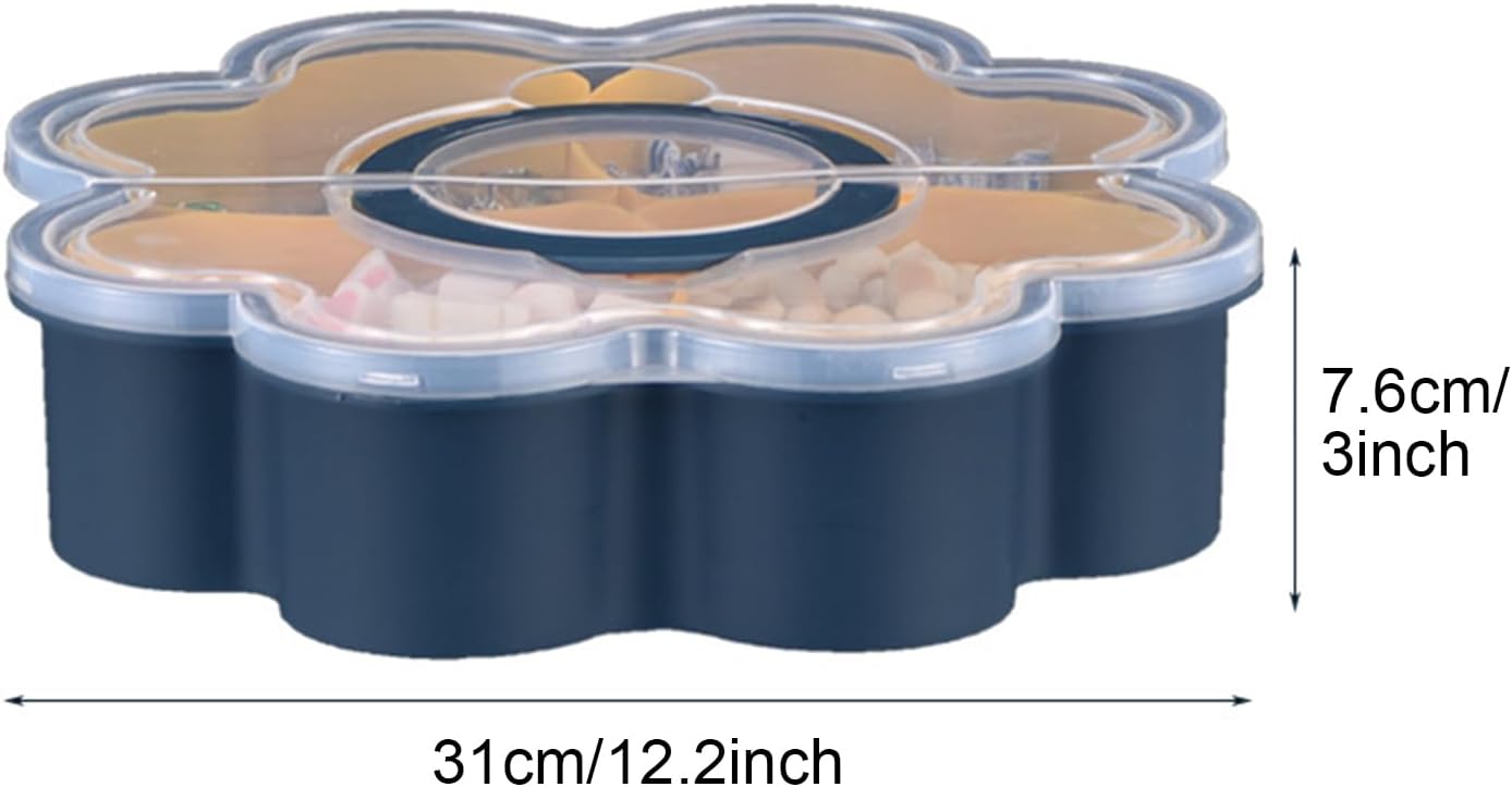 Snackle Box Container, Flower Shaped Dry Fruit Tray, Candy and Nut Serving Container, Rotating Snack Box Segmented Storage Organizer, Large Capacity Snack Box Container (C)
