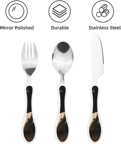 3-Piece Kids Silverware Set With Storage Case, Stainless Steel Reusable Children Safe Knife Spoon Fork Set Classy Flowers Children Flatware Set For Kids Lunch Box