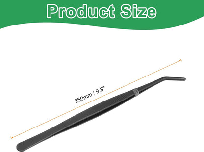 HARFINGTON Stainless Steel Tweezers 4.9 Inch Precision Tweezers with Curved Serrated Tip Multi-Purpose Kitchen Tongs for Cooking Gardening Repairing Craft, Black