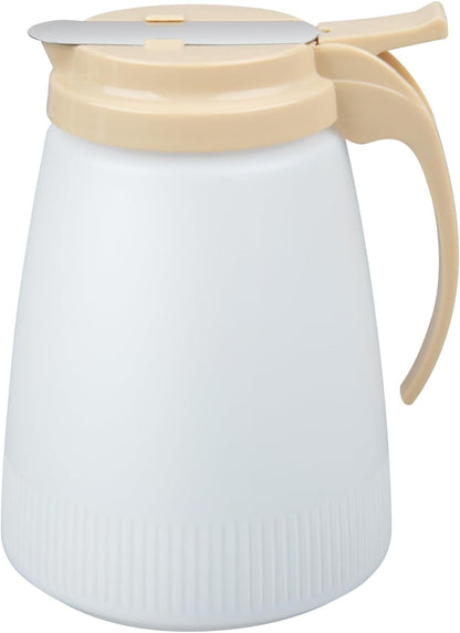 Restaurantware-Chef 101 32 Ounce All Purpose Syrup Dispenser, 1 Honey Dispenser - White Top, Stainless Steel Slide Cover, Plastic Pancake Syrup Bottle, Perfect For Diners, Restaurants, Home