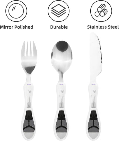 3-Piece Kids Silverware Set With Storage Case, Stainless Steel Reusable Children Safe Knife Spoon Fork Set Cute Puppy Children Flatware Set For Kids Lunch Box