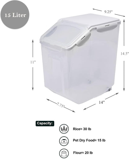 HANAMYA 10 Liter / 20 lbs Rice Storage Container with Measuring Cup, BPA free, For Rice | Grain | Pet Food | Flour, 2 counts, Clear