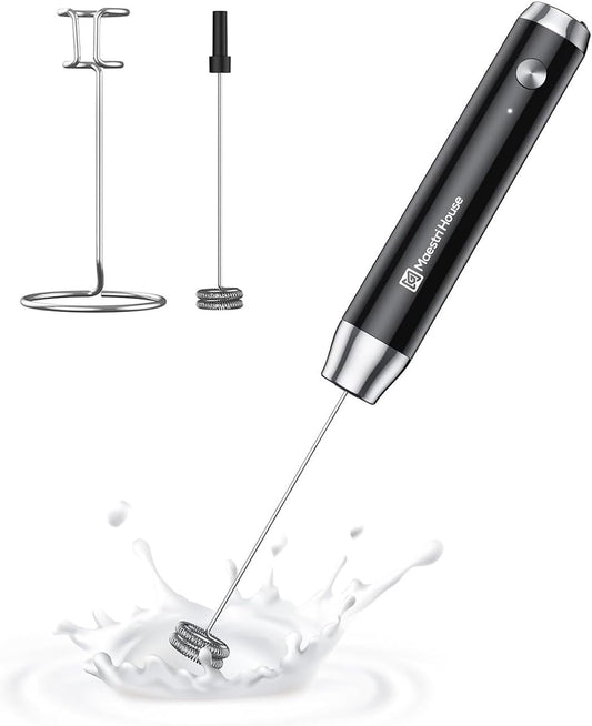 Maestri House LunaFro Rechargeable Milk Frother, Stand & 2 Detachable Whisk