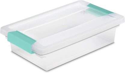 Sterilite Deep Clip Box, Stackable Small Storage Bin with Latching Lid, Plastic Container to Organize Paper, Office, Home, Clear Base and Lid, (Pack of 4)