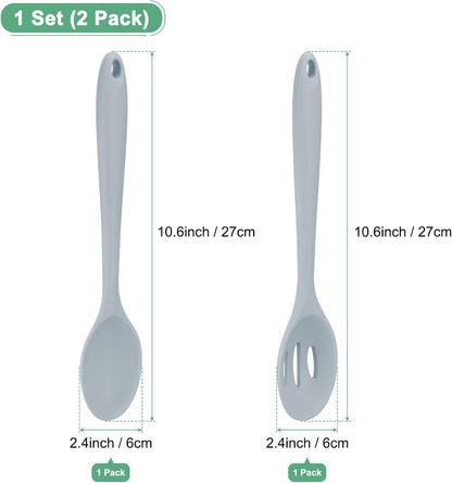 M METERXITY 2-Pack Silicone Cooking Spoons, 10.6" Mixing Nonstick Slotted and Solid Serving Spoons, Heat Resistant Utensils for Kitchen/Cooking/Baking/Stirring