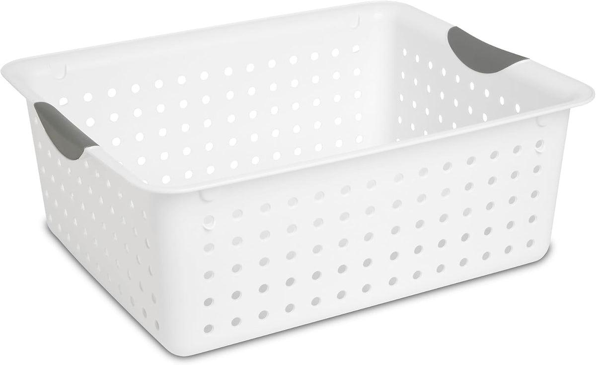 Sterilite 6-Pack Medium Ultra Basket, Open Top Plastic Storage Organizer, White - Classic Baskets for Organizing Countertops, Pantry Shelves, Kitchen Cabinets, Laundry Rooms or Home Offices