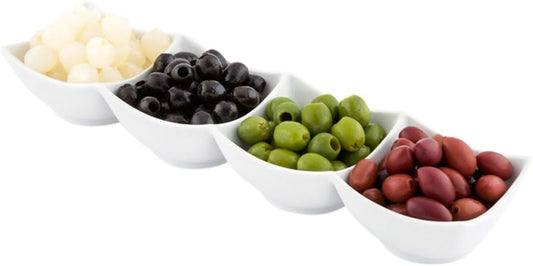 Restaurantware 18 Ounce Triple Bowl Serving Dish 1 Square Porcelain Condiment Tray - Serve Snacks Dips or Condiments For Parties Buffets Or Catering White Porcelain 3 Section Serving Dish