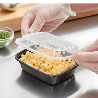 OCS Parts 10-Pack Heavy Duty Microwavable Food Prep Containers | 38-Ounce Disposable Reusable Black Plastic Food Storage Container with Lid for Leftovers, Lunch, and Takeout