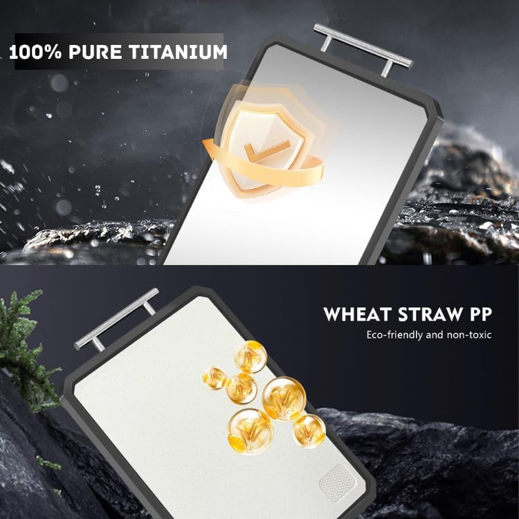 Titanium Cutting Boards for Kitchen, Scratch-Resistant Large Chopping Board with Juice Groove, Titanium and Wheat Straw PP, Includes Onion Holder & Crinkle Cutter
