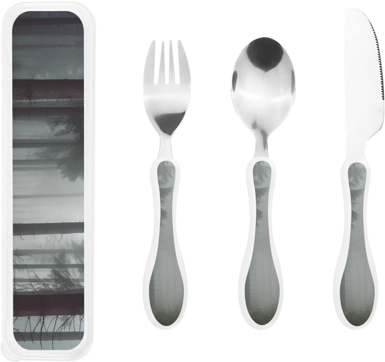 3-Piece Kids Silverware Set With Storage Case, Stainless Steel Reusable Children Safe Knife Spoon Fork Set Blue Active Girl Running Sunset Children Flatware Set For Kids Lunch Box - Colors A