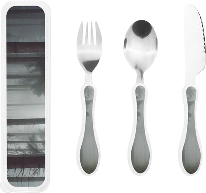3-Piece Kids Silverware Set With Storage Case, Stainless Steel Reusable Children Safe Knife Spoon Fork Set Blue Active Girl Running Sunset Children Flatware Set For Kids Lunch Box - Colors A