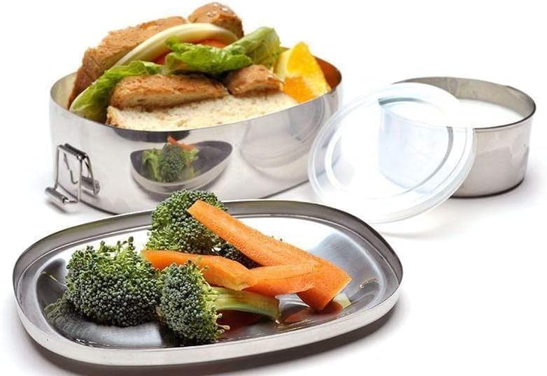ECOlunchbox Oval & Snack Cup – 2-Piece Stainless Steel Lunch Set, 30 oz Total (24 oz Oval + 7 oz Leak-Proof Cup), Plastic-Free, Dishwasher & Oven Safe