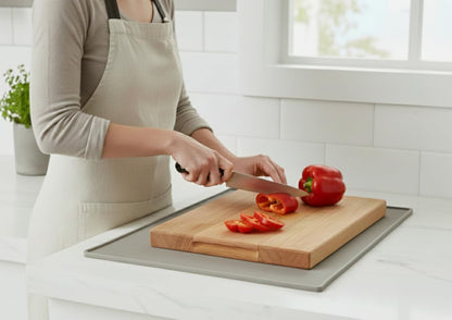 GASARÉ, Non Slip Cutting Board Mat, Grip Mat Pad, Under Kitchen Cutting Board, Raised Edges, Extra Large, Easy to Clean, 19 x 13 Inches, Taupe