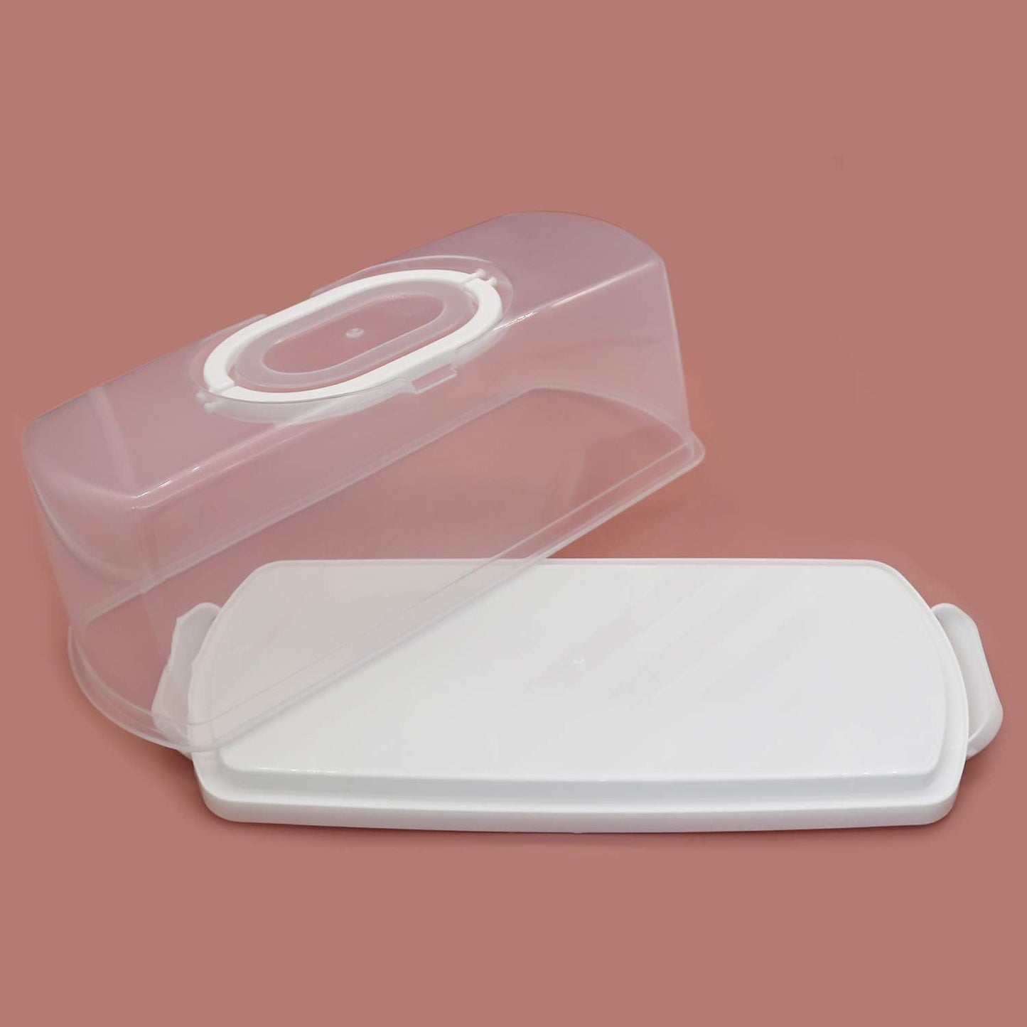 Plastic Rectangular Bread Box with Portable Handle, Loaf Cake Storage Container Box for Storing Banana Bread,Pumpkin Bread (Rectangular-White)