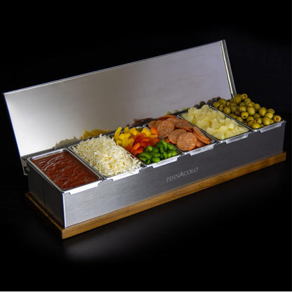 6 Slot Condiment Carrier, Stainless Steel Holders, Silicone Lids, and Gel Packs - Portable and Versatile for Outdoor BBQs and Parties