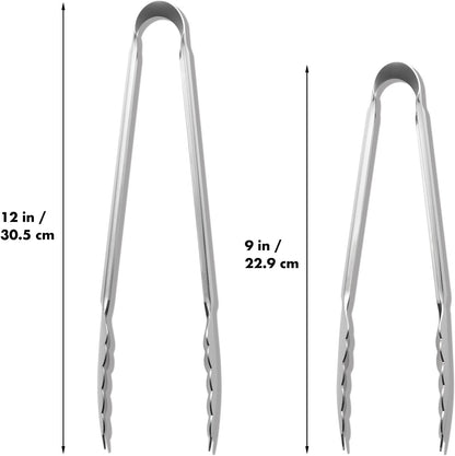 OYV Seamless Tongs for Cooking, One-Piece Design, Durable Heat Resistant Stainless Steel Tongs for Kitchen, Grill, BBQ, Salad, Dishwasher Safe, Metal Tongs Set (12" & 9")