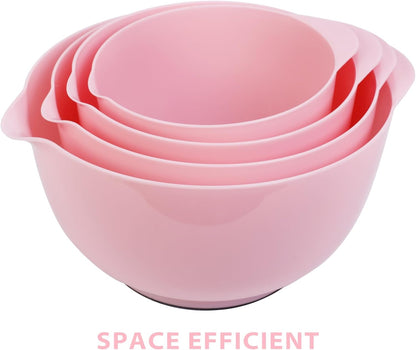 BoxedHome Nesting Plastic Mixing Bowl Set With Pour Spout, Microwave and Dishwasher Safe, BPA free Non-Slip Base, Set of 4 Size 1.7, 2.5, 3.5 and 4.5qt, Great for Prepping, Baking, Cooking (Dark Blue)