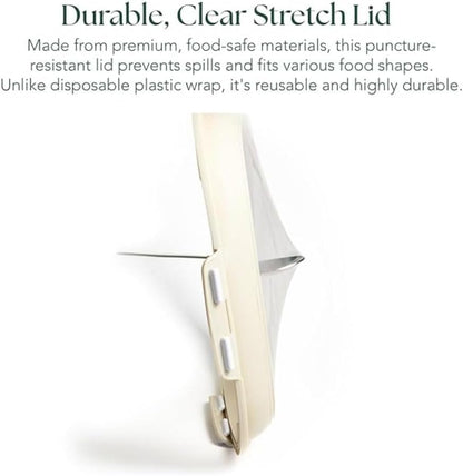 Crudités | Portable Snack Tray | Rectangle 2-Pack | Cream White | Reversible Stretch Lid Food Containers | BPA-Free, Freezer & Dishwasher Safe | Meal-Prep, Charcuterie, Salads, Picnic, Travel