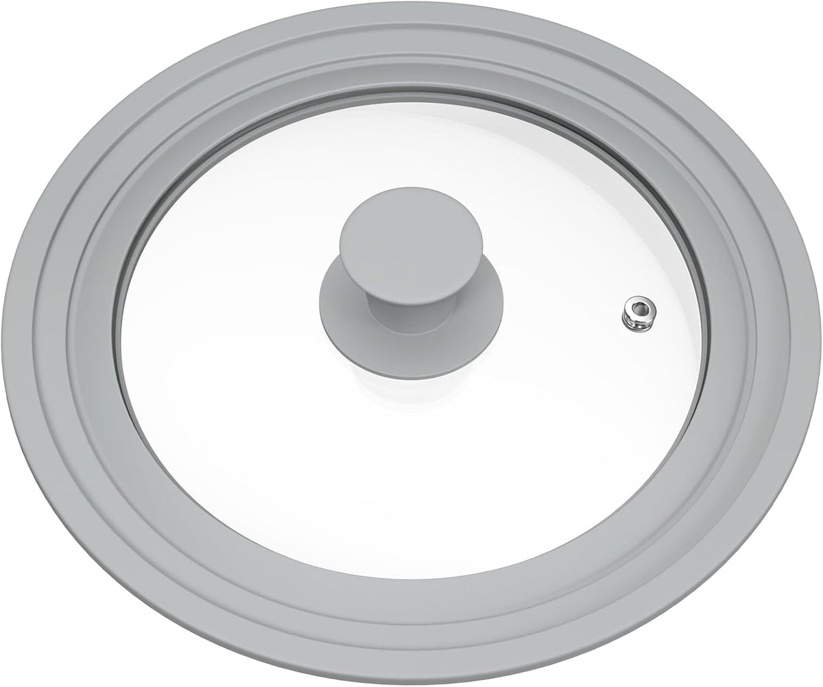 TOPULORS Universal Lid for Pots, Pans, and Skillets - Tempered Glass Lid with Silicone Rim Fits 8", 9", 9.5" Inner Diameter Cookware Frying Pan Cover Replacement Lid - Dishwasher Safe, Grey