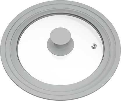 TOPULORS Universal Lid for Pots, Pans, and Skillets - Tempered Glass Lid with Silicone Rim Fits 8", 9", 9.5" Inner Diameter Cookware Frying Pan Cover Replacement Lid - Dishwasher Safe, Grey