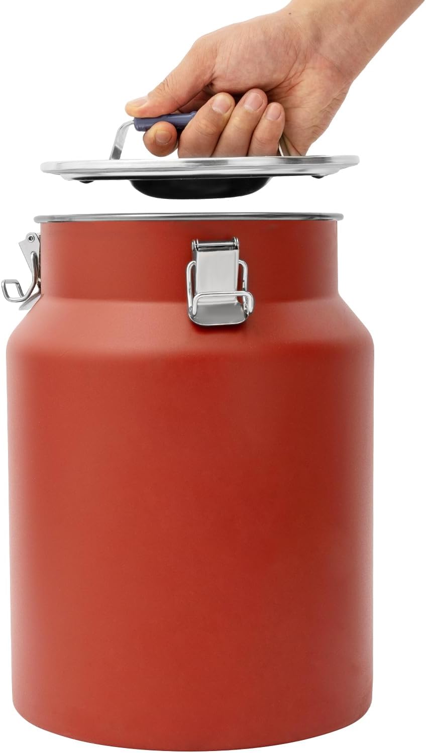 Sealed Rice Storage Container, 12L/3gal Stainless Steel Kitchen Food Storage Bin with Lids Locking Clamp, Airtight Canisters Container for Flour Rice Cereal Grain Coffee Bean (Red)