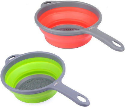 ZOER Kitchen Foldable Pasta Strainers,Collapsible Colanders with Handles,Space-Saver Folding Silicone Strainers Colander,Capacity of 2 quart (Green)