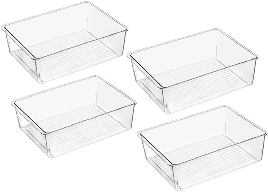 Slideep Kitchen Freezer Food Storage Bin, Plastic Refrigerator Organizer Fridge Storage Containers for Fruit, Yogurt, Snacks, Pasta 11'' 2 Pack