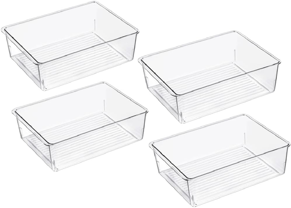 Slideep Kitchen Freezer Food Storage Bin, Plastic Refrigerator Organizer Fridge Storage Containers for Fruit, Yogurt, Snacks, Pasta 11'' 2 Pack
