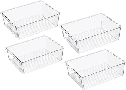 Slideep Kitchen Freezer Food Storage Bin, Plastic Refrigerator Organizer Fridge Storage Containers for Fruit, Yogurt, Snacks, Pasta 11'' 2 Pack