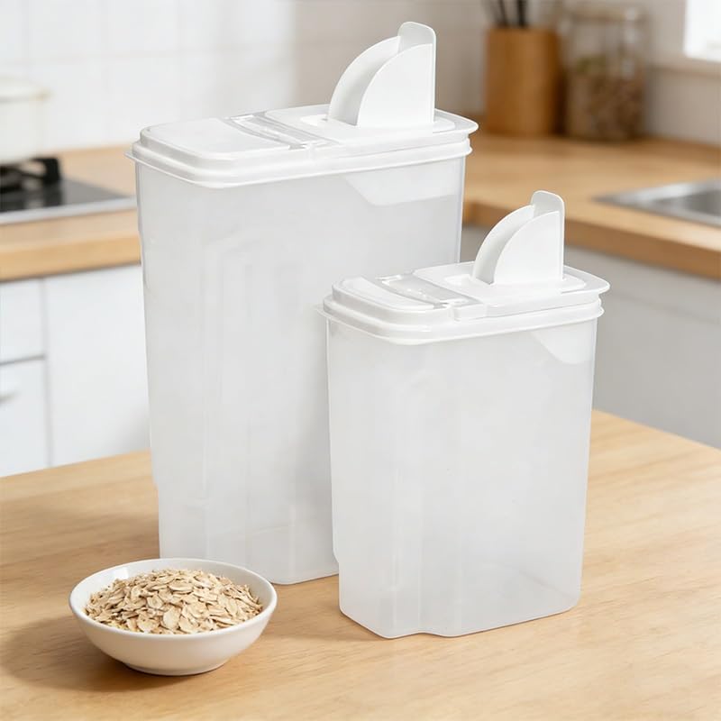 (Set of 2) Multi-Use Plastic Food Storage Dispensers with Pour Spouts, Clear with White Lids (13-Cup & 32-Cup), BPA-Free, Airtight Seal for Cereal, Pasta & Pantry Organization, Kitchen Essential
