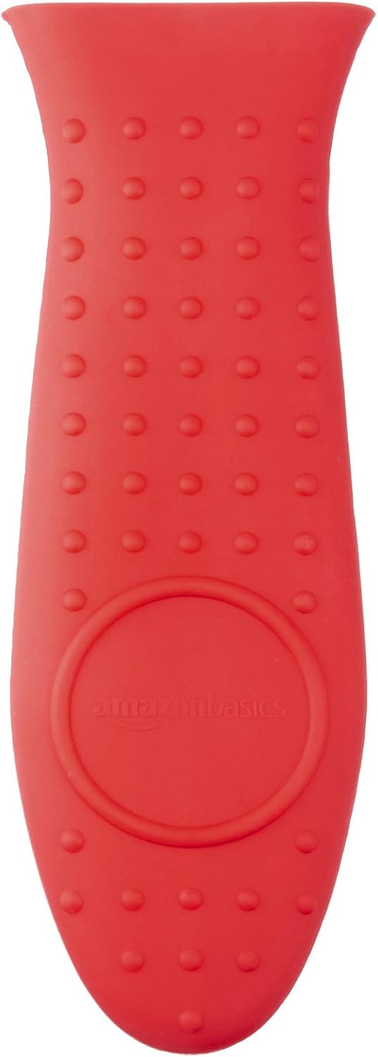 Amazon Basics Heat Resistant Non-Slip Silicone Hot Handle Holder, Rectangular Pot Handle Cover for Kitchen, Insulating Protection, Red, 5.6"L x 1.9"W