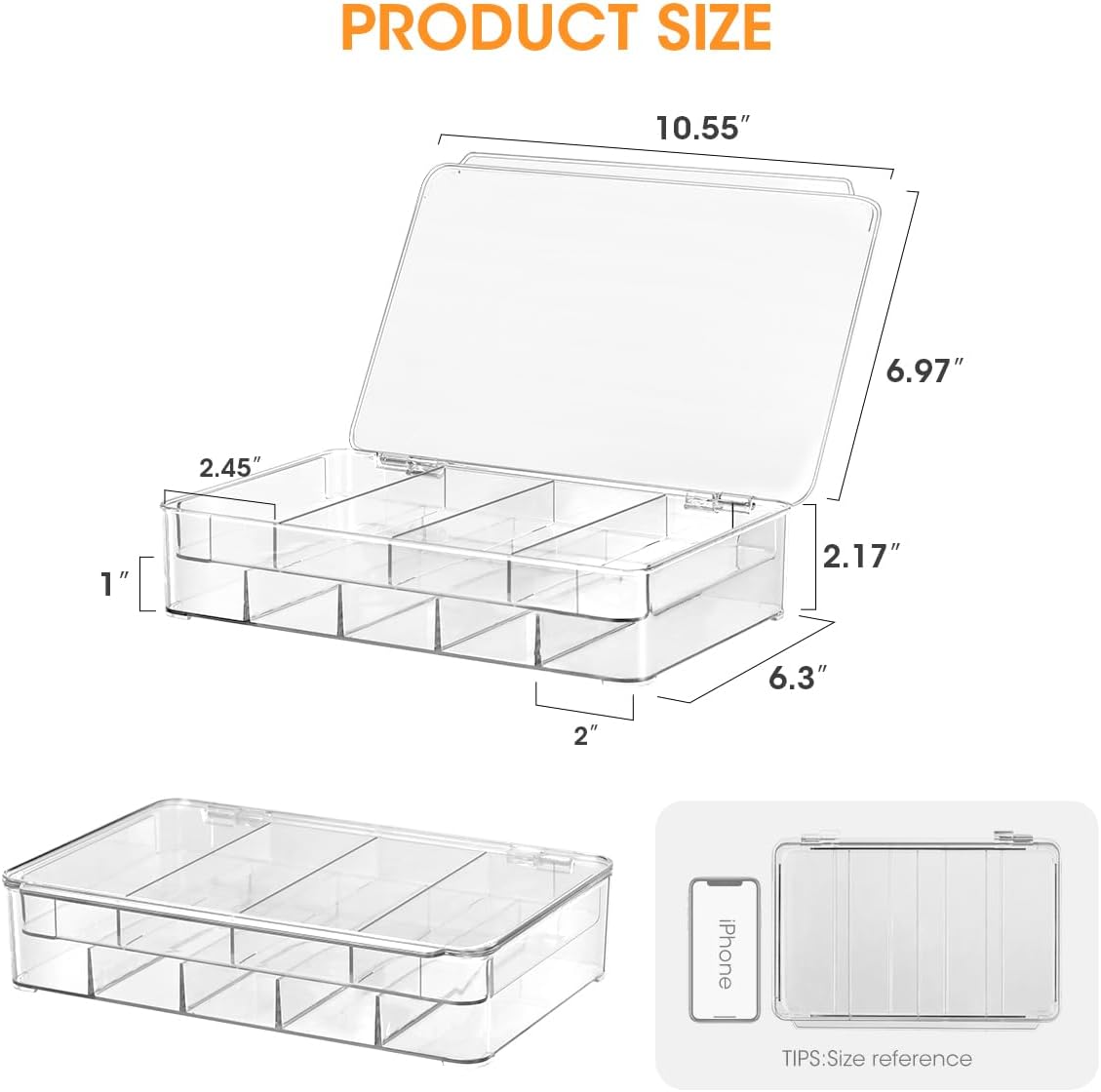 AIEVE Drink Packet Organizer, 2-Tier Tea Bag Organizer with Lid, Stackable Clear Pantry Storage Bins with Adjustable Dividers, Acrylic Water Packet Holder for Cabinet Kitchen Storage Organization